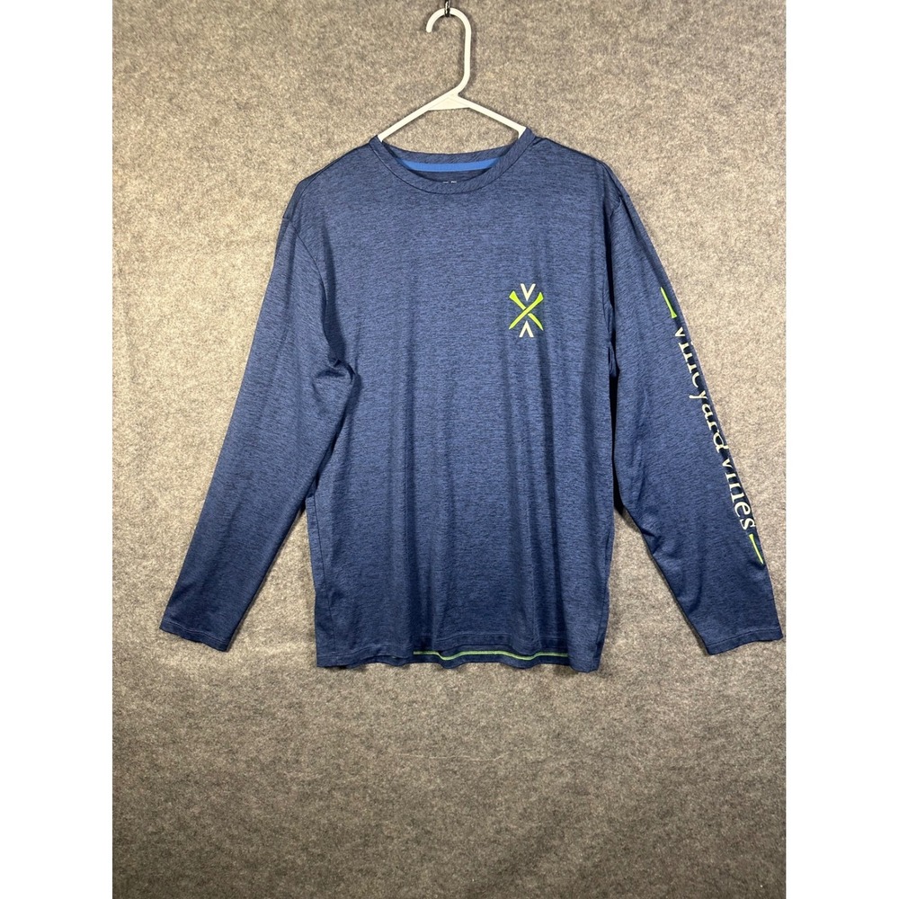 Vineyard‎ Vines Performance M Long Sleeve Shirt Mens Blue Heathered Graphic Logo
